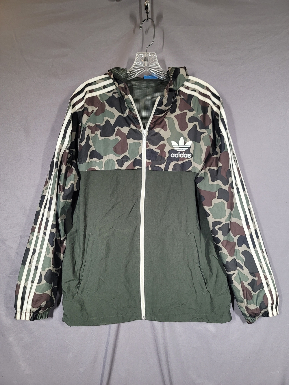 Adidas Originals Camo Windbreaker Jacket Men's Medium Full Zip Hooded Trefoil